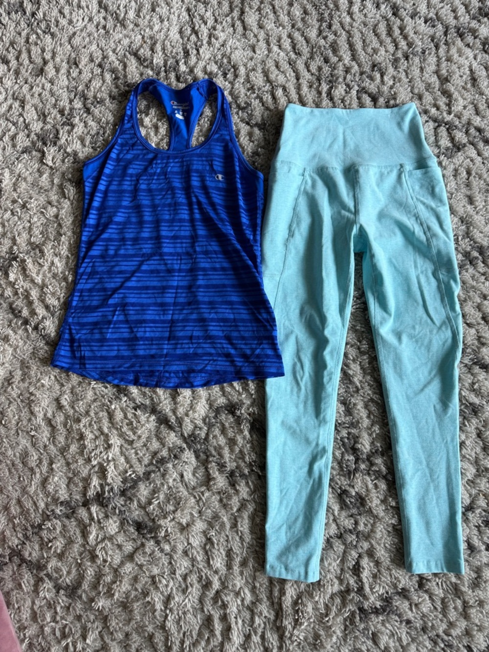 Champion Cobalt Blue Striped Racerback Tank with Light Teal Leggings